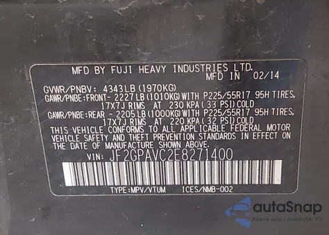 2014 Subaru Xv Crosstrek 2.0I Premium from USA, damaged, VIN JF2GPAVC2E8271400